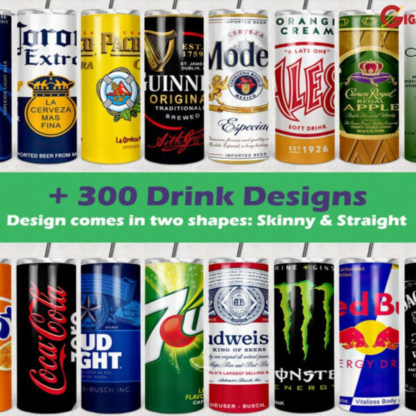 300+ Drink Design Coming In Two Shapes: Skinny & Straight Bundle, PNG Digital Download Template