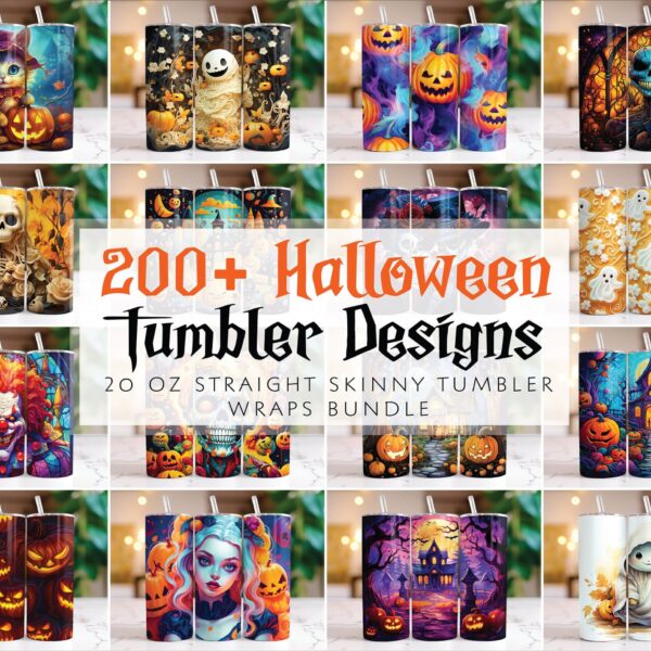 Halloween Tumbler Wrap Bundle Spooky Fall PNG Skinny 20 oz Tumbler Sublimation Design Straight Tumbler Wrap Instant Digital Download