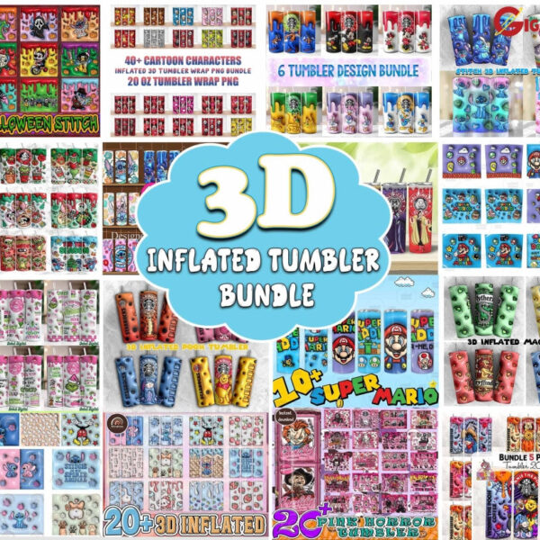 Huge 3D Inflated Tumbler Bundle, Cartoon 3D tumbler png
