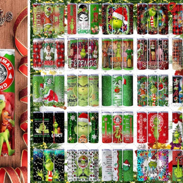 55 Christmas Tumbler Sublimation Designs, 20oz Skinny Tumbler Bundle Wrap